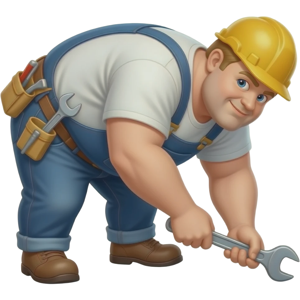 Fat construction guy with a big butt bending over picking up a wrench with blonde hair emoji