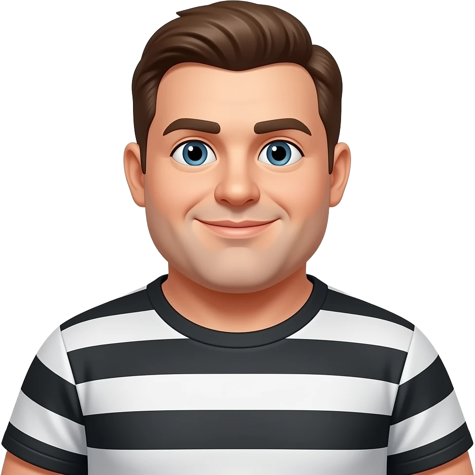 a chubby man with horizontal black and white stripes emoji