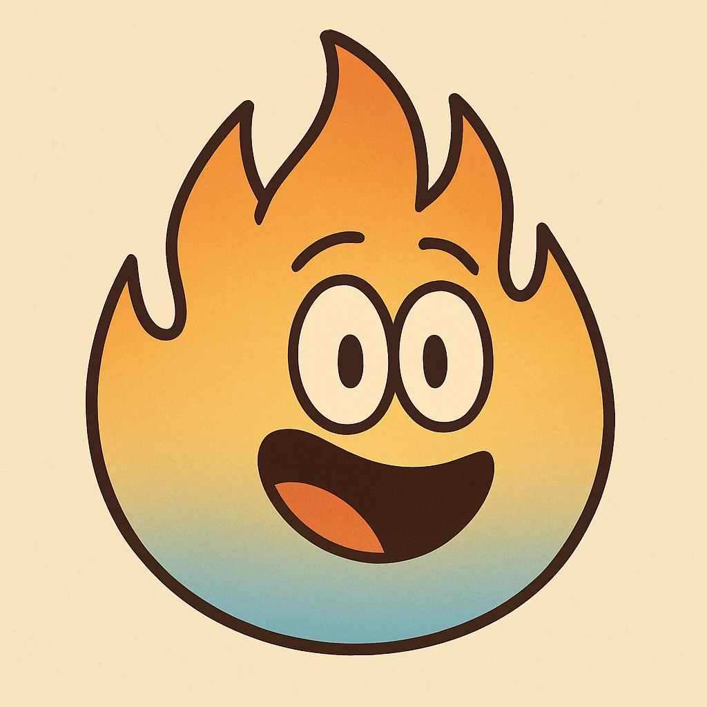 classic fire emoji with blue to orange gradient, flat style, smooth and simple, matching reference image emoji