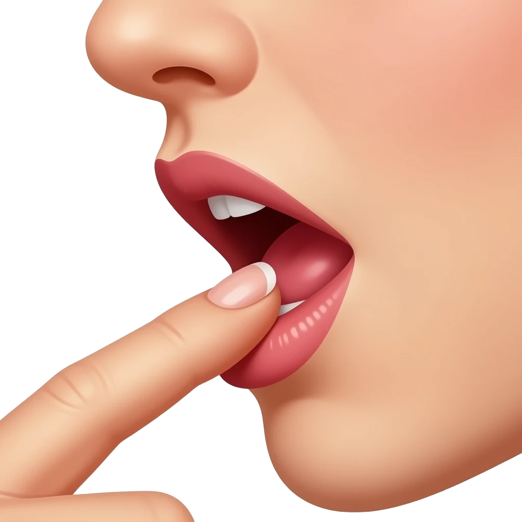 A mouth that bites a finger in a sexy way On the side of the mouth emoji