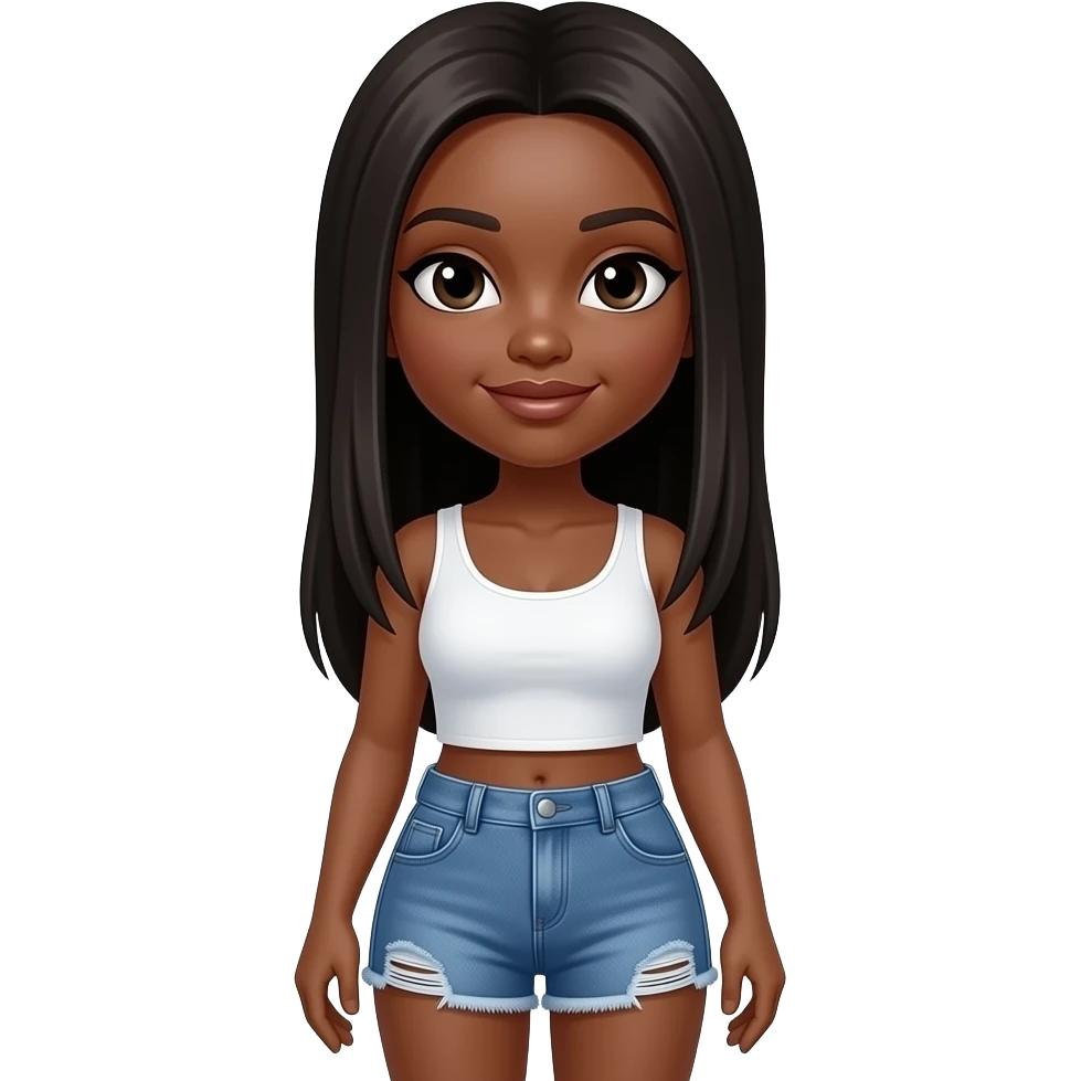 Black woman wearing jeans shorts ans white top straight hair emoji