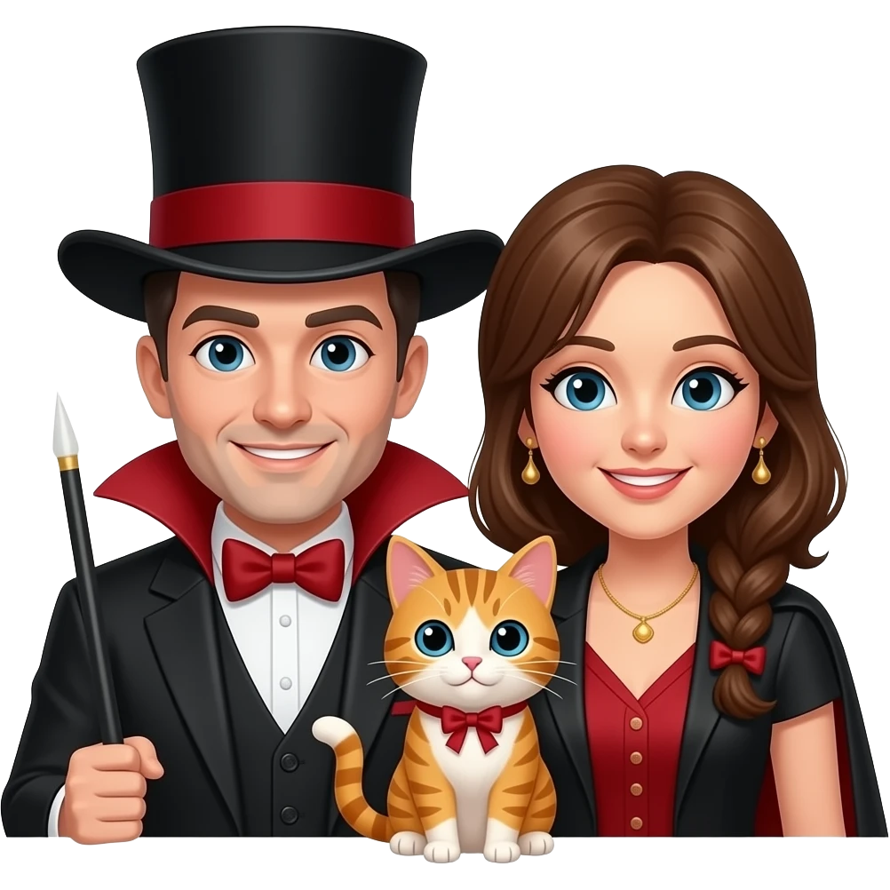 magician couple and their pet cat emoji
