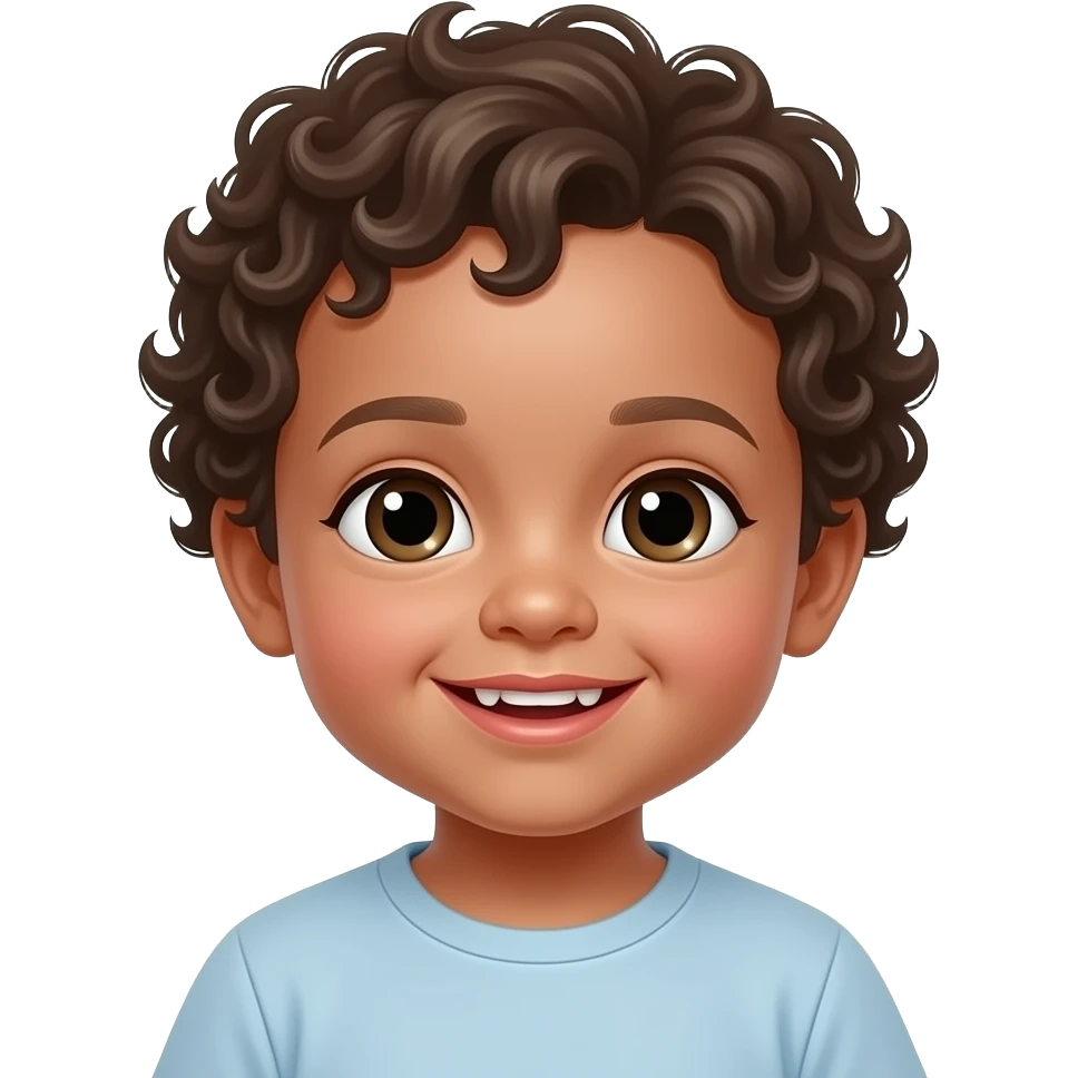 Light Caucasian 1 year old baby with curly hair with two teeth emoji