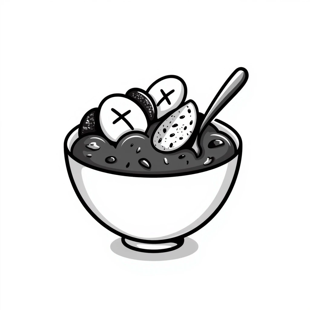 acai bowl icon, hand-drawn doodle style, playful, black outlines, white background emoji