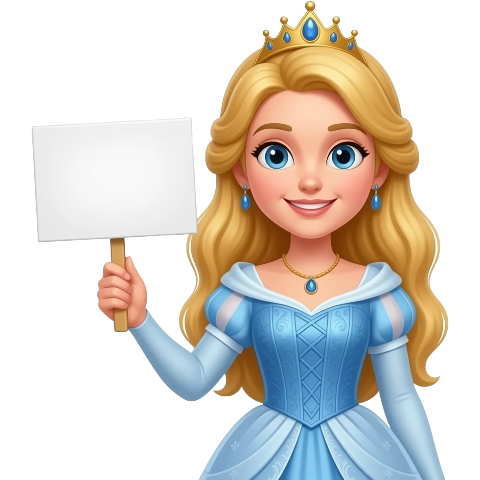 доросла та гарна принцеса тримає білу табличку в правій руці emoji