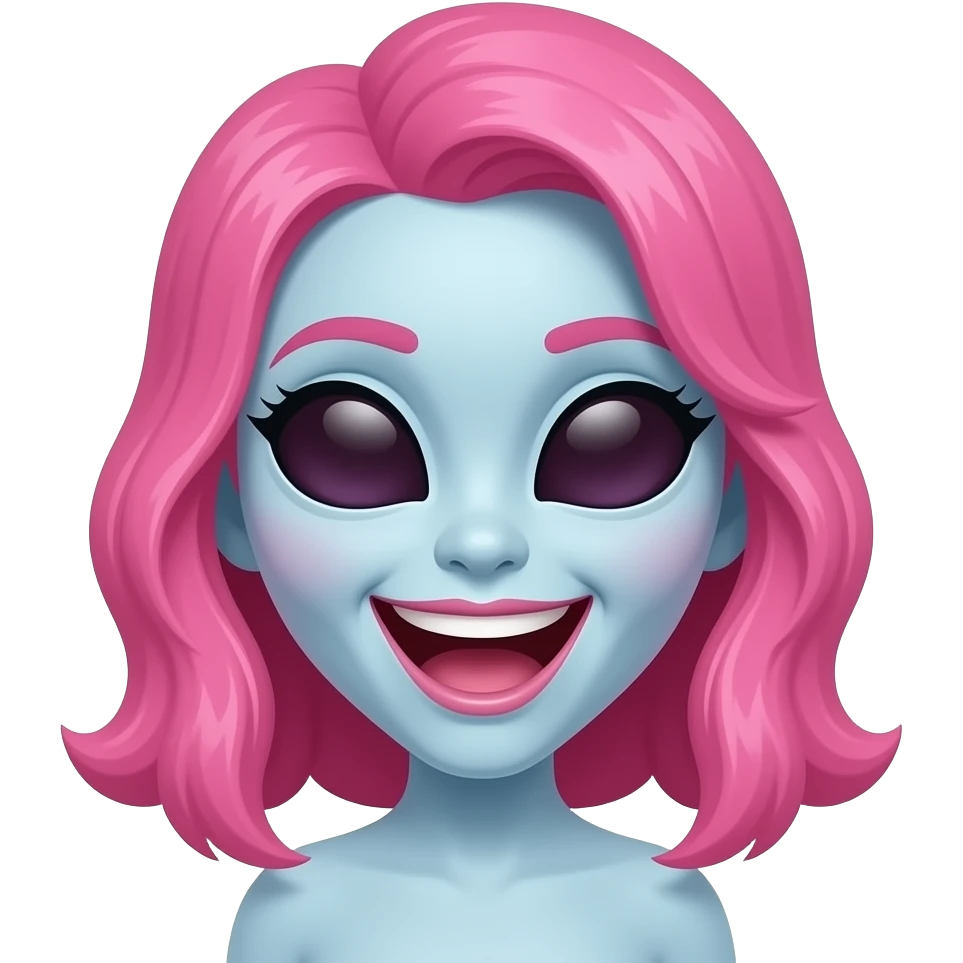 i want an emojis for my super fan club in tiktok my theme is beautiful dressed alien with ladies hair theme in pink color laughing loudly emoji