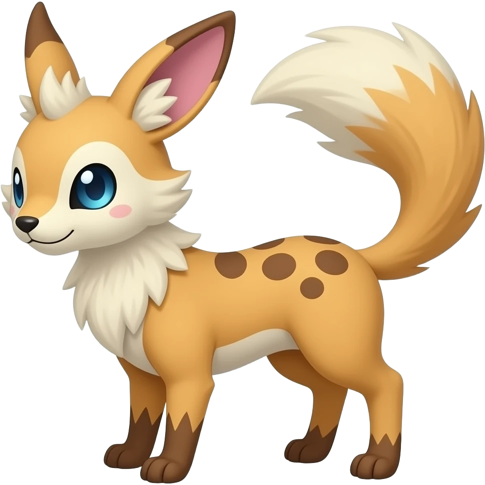 Sylveon-Leafeon-Umbreon-Furret-Buneary-Jackalope-fusion-hybrid-animal-creature with tufted ears, tufted tail emoji