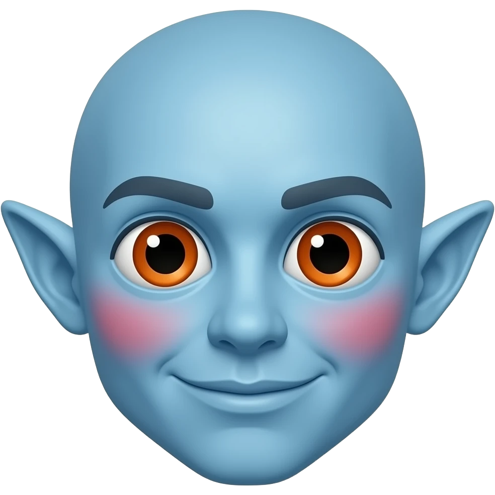 높은색상출력.   엘프 귀 파란 얼굴의 붉은색 홍조 큰눈 오렌지색 작은 동공 이모티콘 emoji