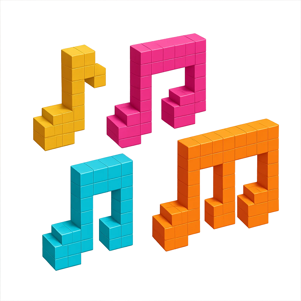 colorful and vibrant voxel-style musical notes emoji