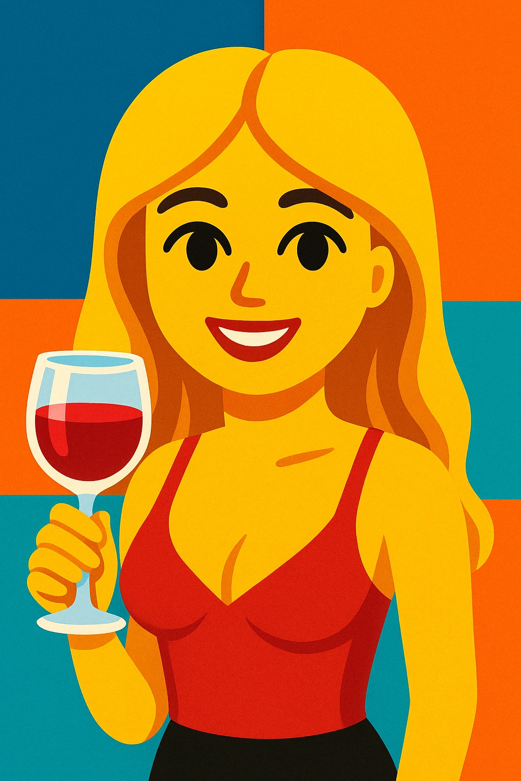 iPhone girl emoji, blond hair, sexy top, holding wine emoji