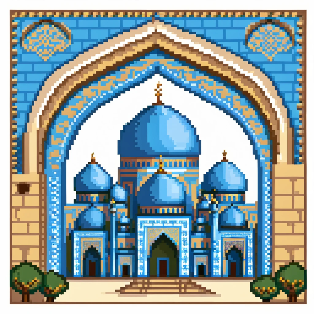 Ancient city of Samarkand with blue domed mosques, ornate Islamic architecture, Registan Square emoji