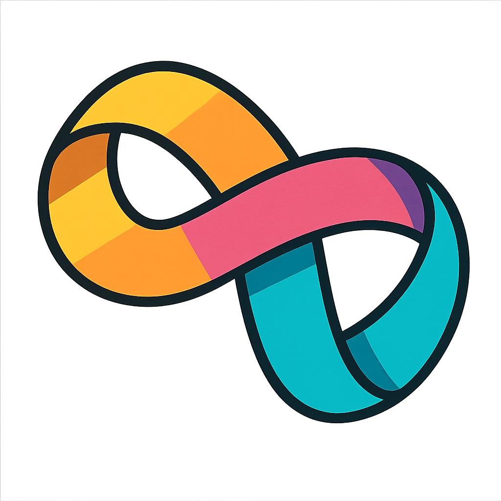 Mobius strip made of a ribbon, vibrant and playful, colorful, cartoon style emoji