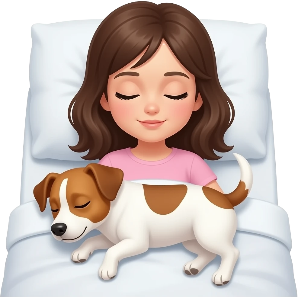 girl in bed sleeping with brown color jack russel upon her emoji