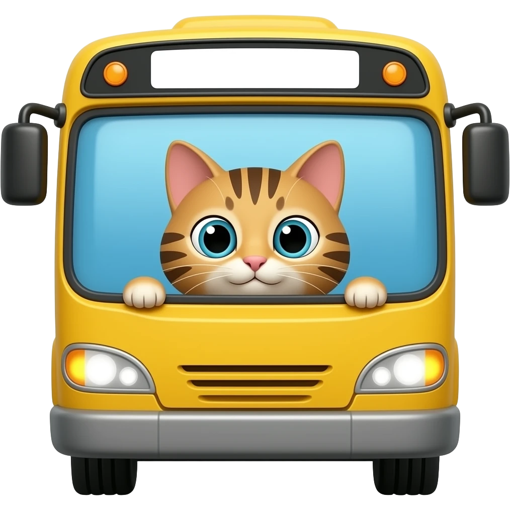 a bus facing you with a cat face emoji