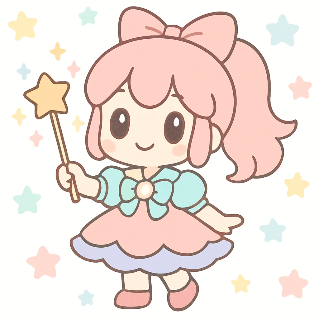 anime style magical girl, holding a wand, sparkles emoji