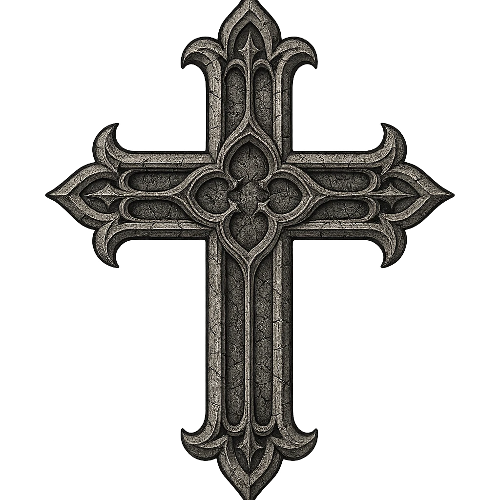 gothic style cross with cracked stone texture, detailed gothic design, transparent background emoji