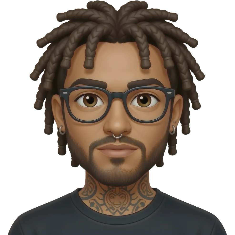 locs, glasses,nose piercings and tattoos emoji