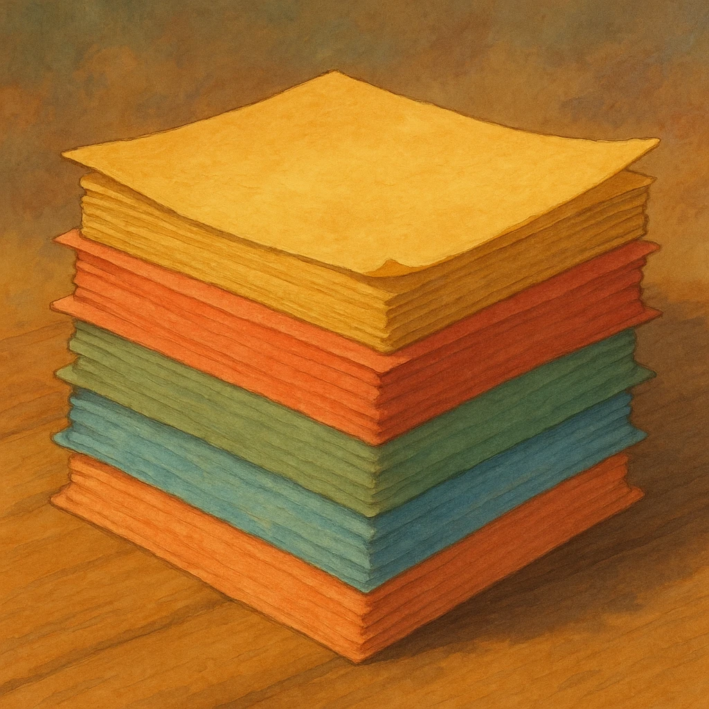 a stack of colorful paper sheets, ghibli style emoji