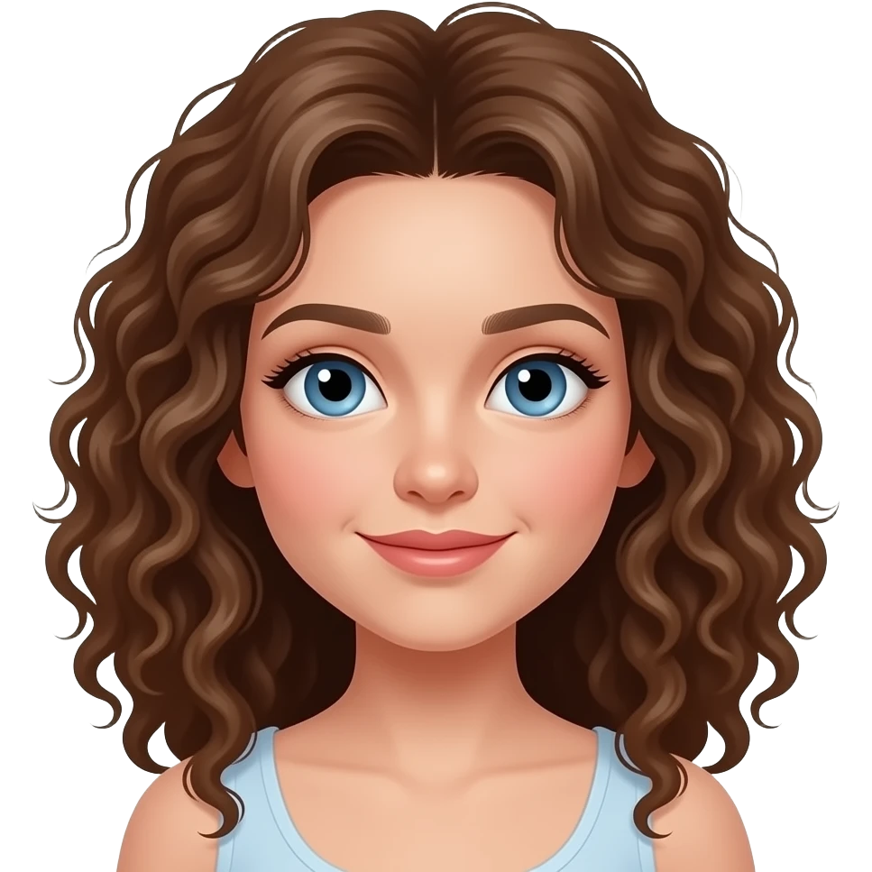 a girl with curly brown hair and blue eyes emoji