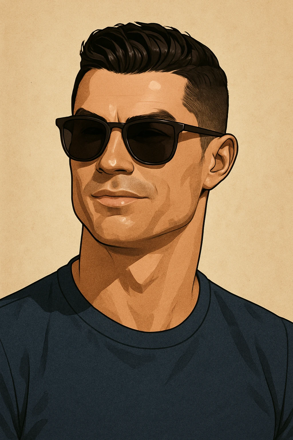 Ronaldo wearing sunglasses, realistic cartoon style emoji