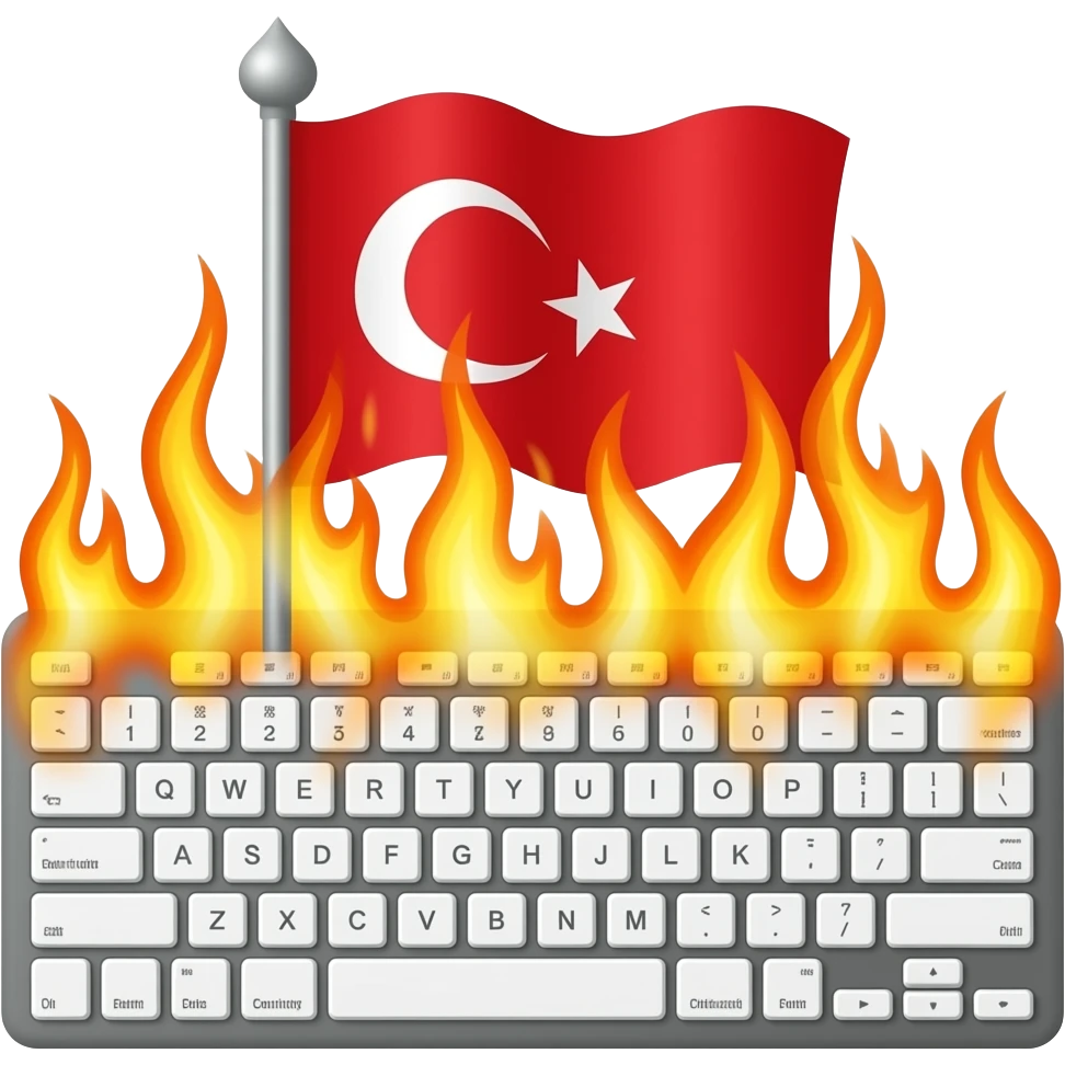 a keyboard with flames and turkish flag emoji