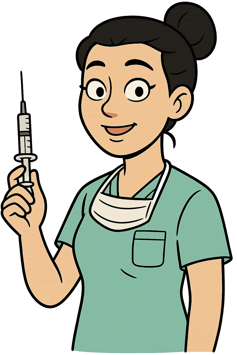 a modern day asian woman nurse holding a vaccination needle emoji