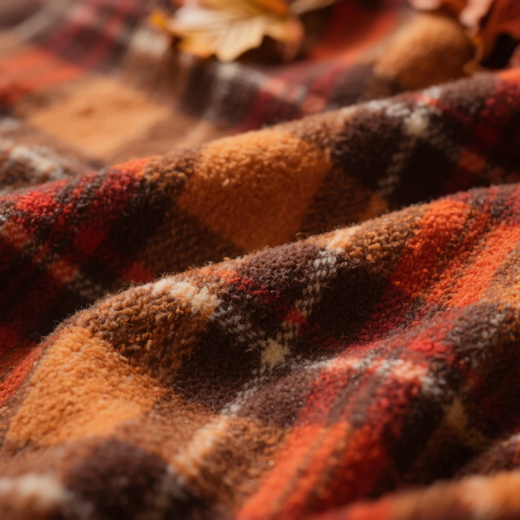 cozy autumn plaid pattern, flannel fabric texture, brown orange red, rustic fall background, soft textile look emoji