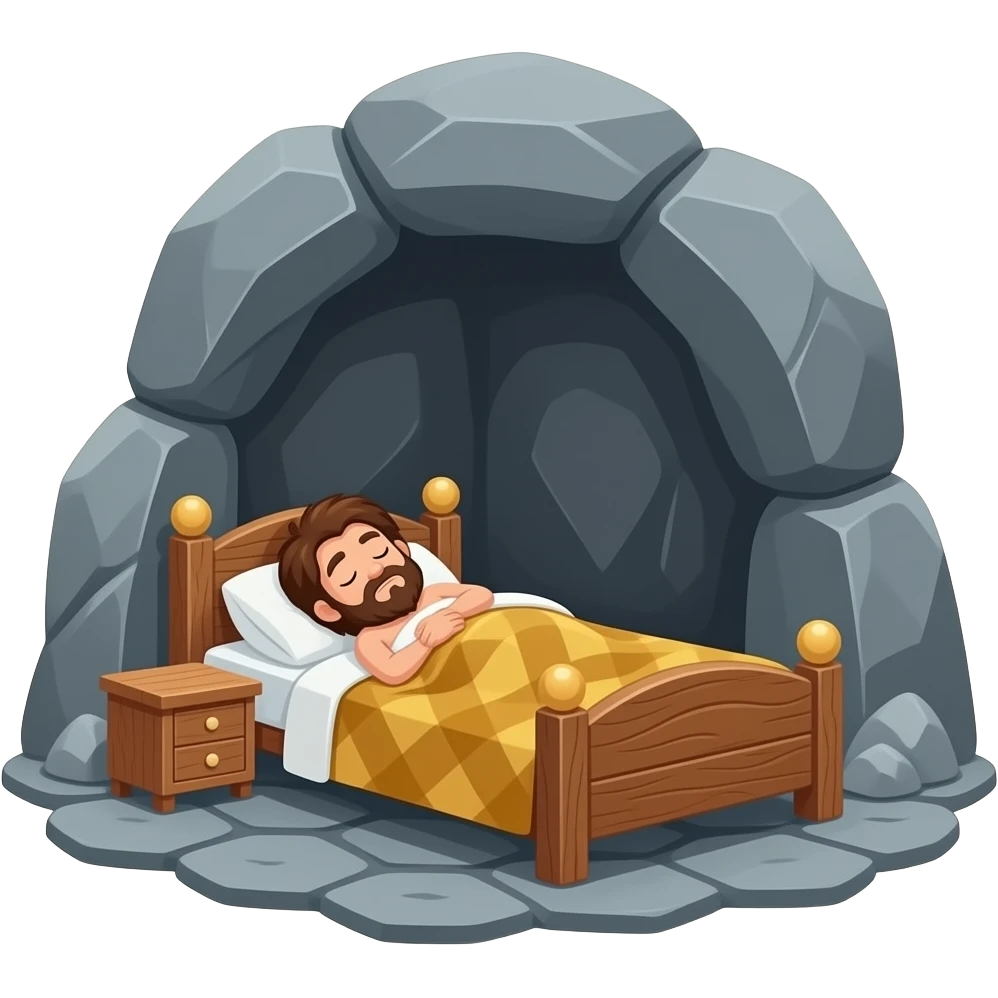 Caveman sleeping in rock ground in the stone age bedroom cave emoji