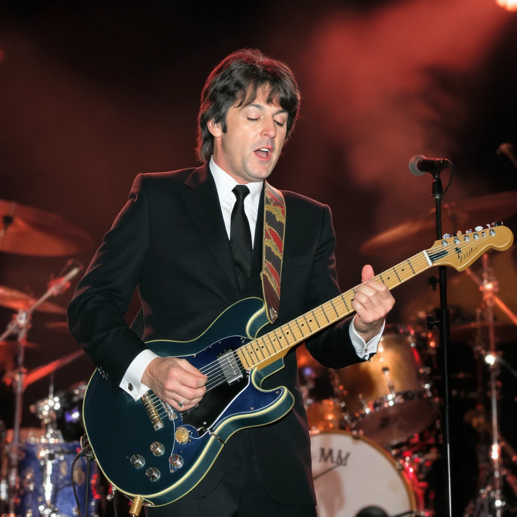 Paul McCartney playing guitar suit emoji
