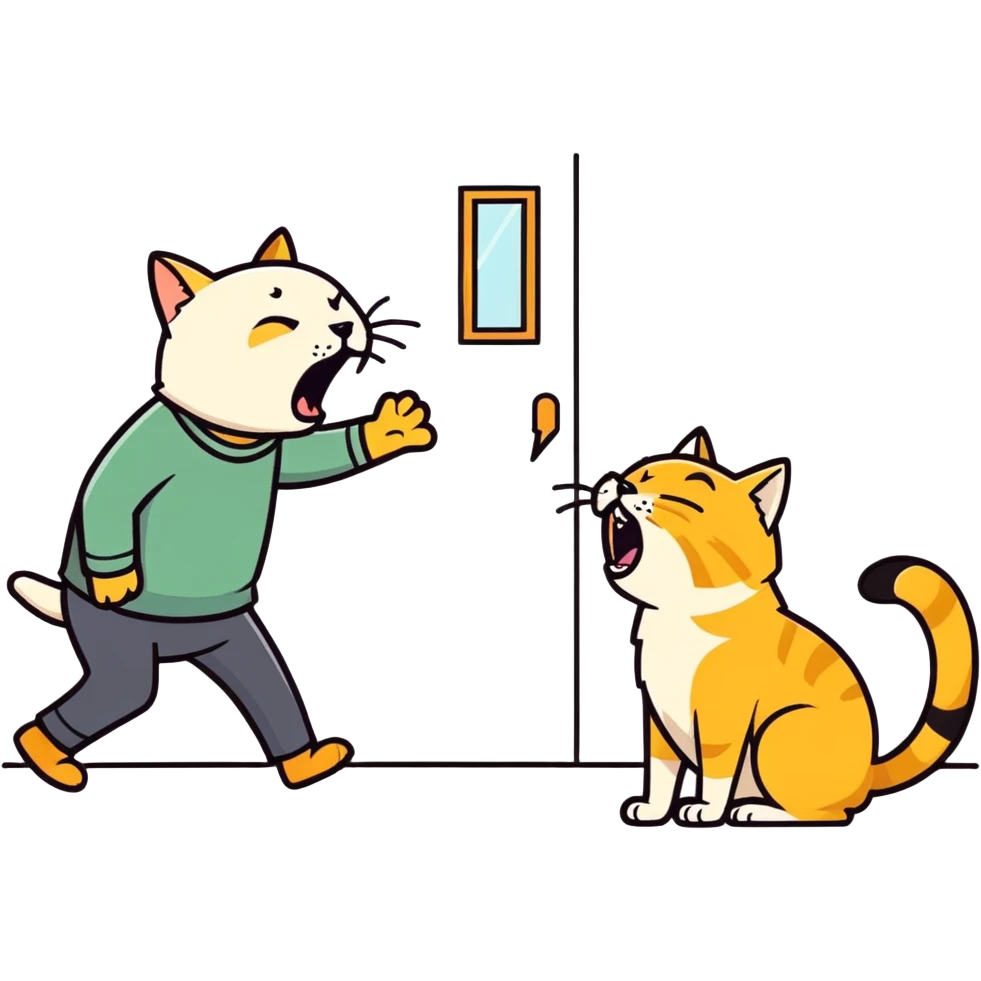 golden cat ￼ yelling at old blind man ￼ emoji