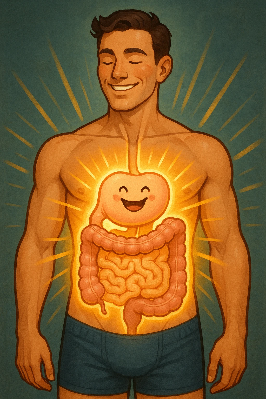 Intestino riequilibrato felice e in forma nel corpo di un uomo emoji