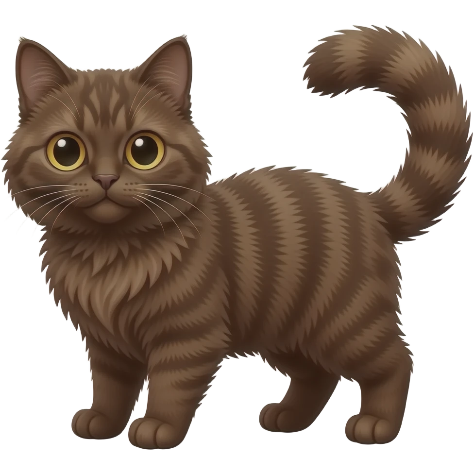 Fuzzy chocolate-brown-pointed Scottish-Fold-Skookum-Kinkalow-Munchkin-Cat-hybrid with a long thin tufted tapered tail and tufted ears emoji