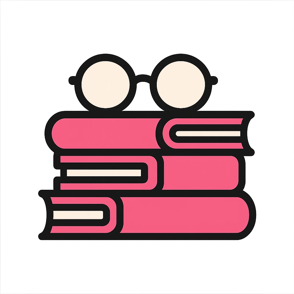 A pile of pink books with glasses on top emoji