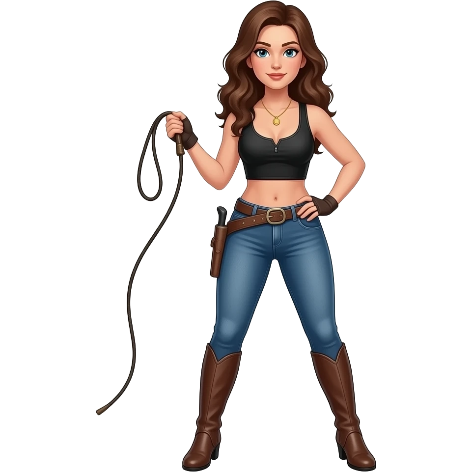 woman in jodhpurs, with a bullwhip in one hand, and her other hand on her hip, standing with her legs apart emoji