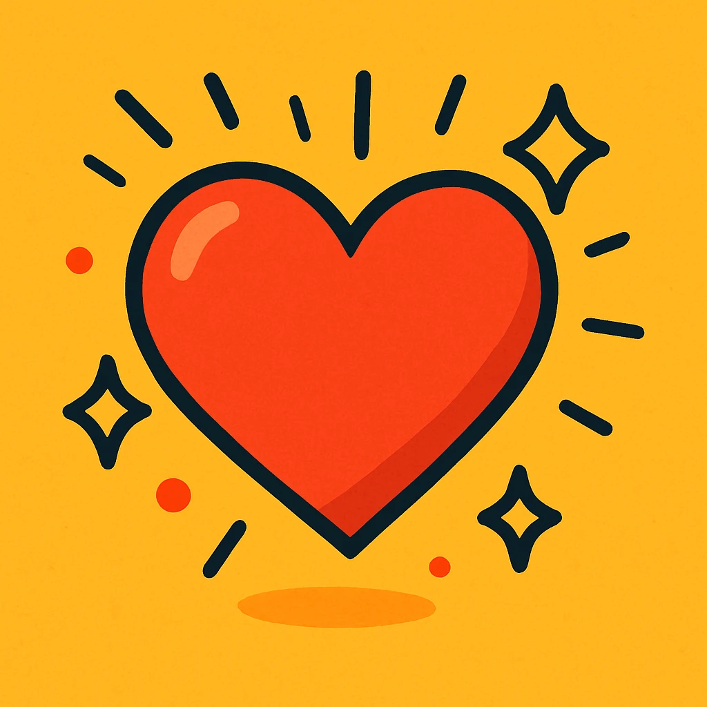 red heart with lines and sparkles showing growth, vibrant cartoon style emoji