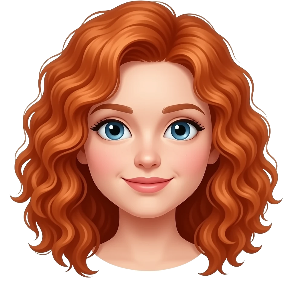 Uma menina branca, com cabelo médio vermelho cacheado emoji