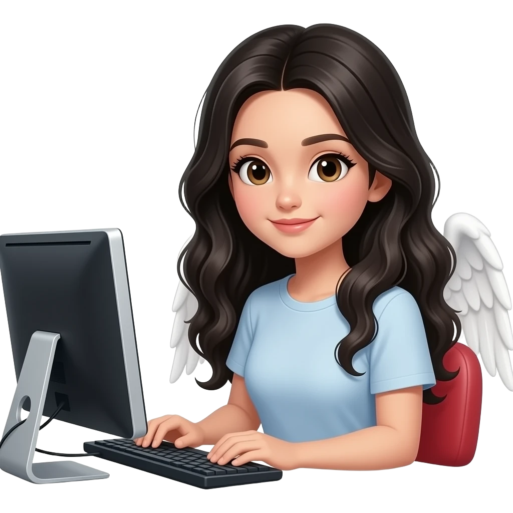 angelic black wavey hair girl with desktop emoji