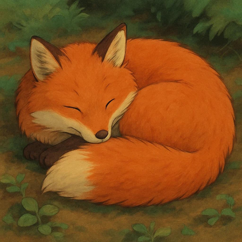 fox curled up sleeping, cozy emoji