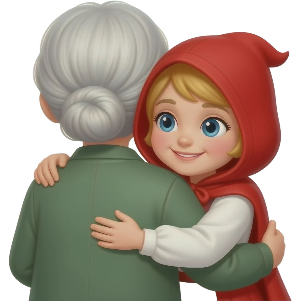 abuelita y caperucita roja abrazandose de espaldas emoji