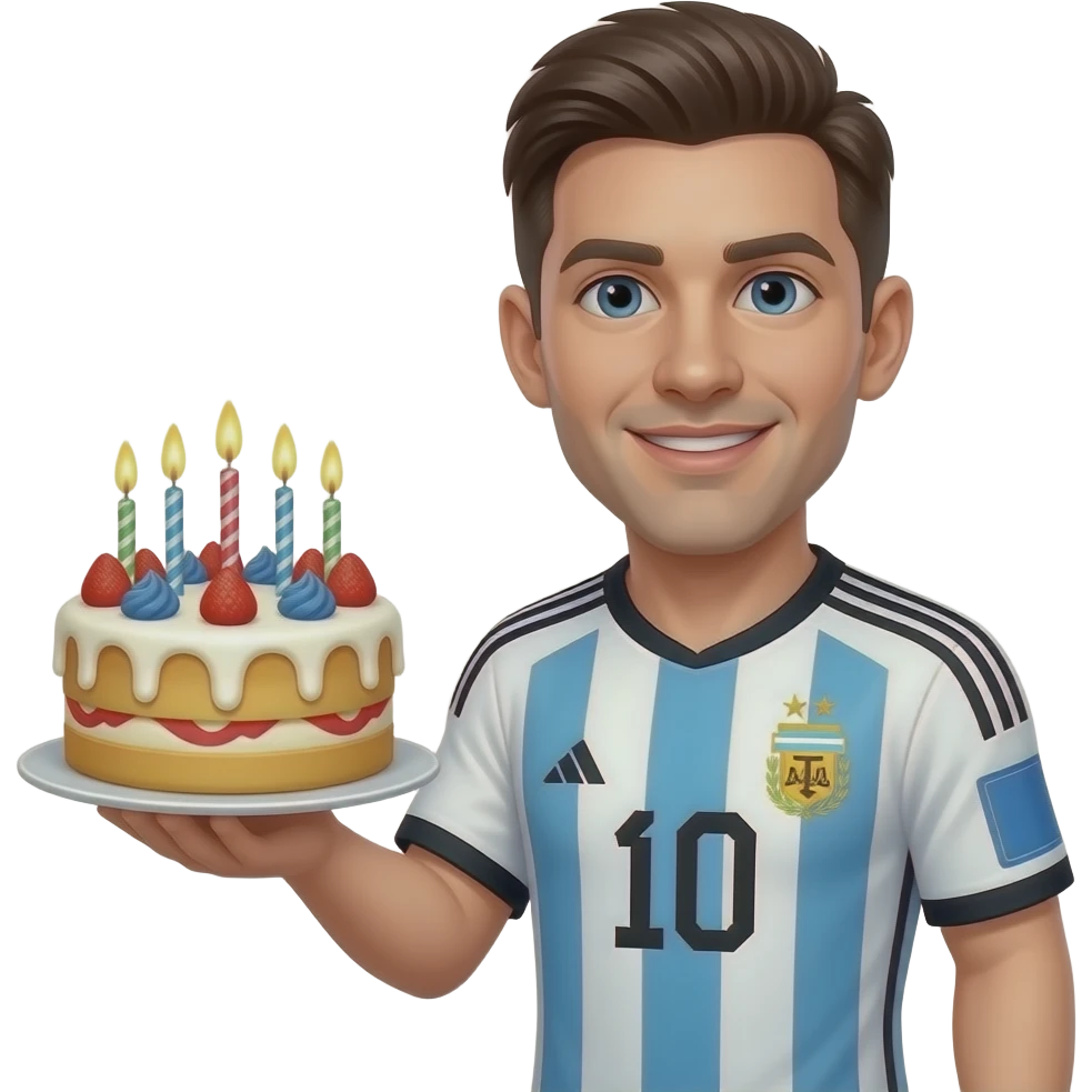 Jugador de futbol argentino con torta en su mano emoji