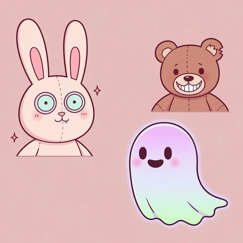 pastel horror banner, cute, expressive, minimal, variation 3 emoji