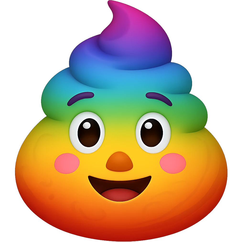 Make the poo rainbow colored in the classic emoji style, with no background. Preserve the classic emoji look and colors but transform the poo into a vibrant rainbow color palette. emoji