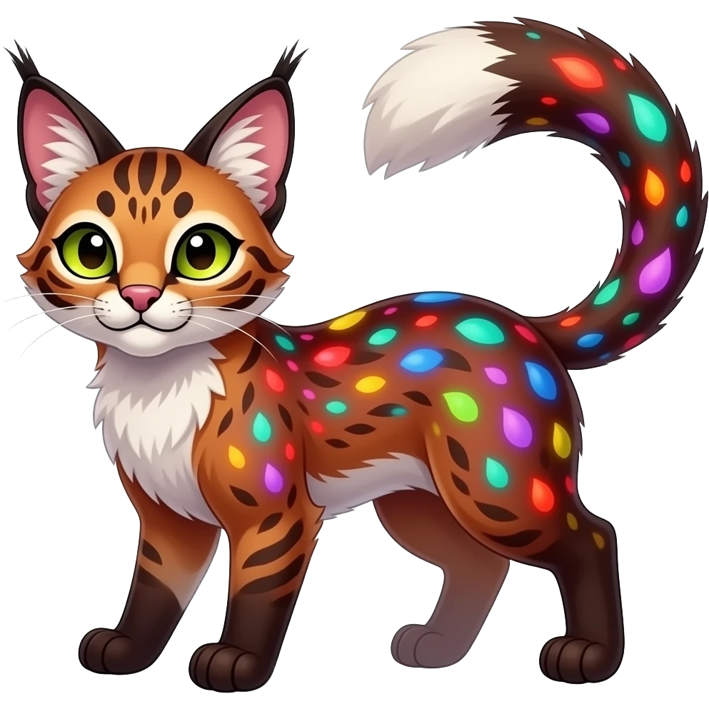 Vibrant-colored red-dark-brownish-furred colorful painted marked patterned Asian glorious divine exotic cute cool beautiful shiny beautiful fantasy-caracal-civet-genet-sergal-vernid-Cacomistle-oncilla-animal-Fakémon-hybrid-fursona (full body) emoji