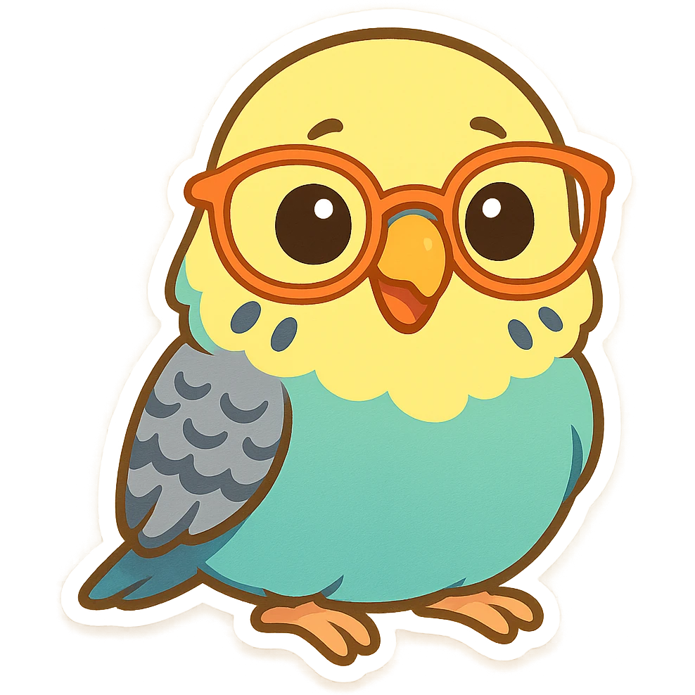 a budgie wearing glasses, fun and expressive style, cute cartoonish, vibrant colors emoji