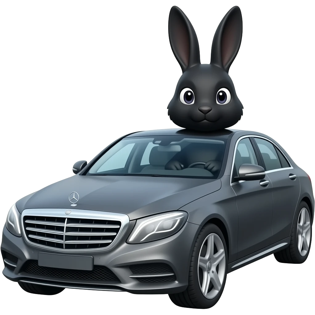 A black rabbit driving a Benz emoji