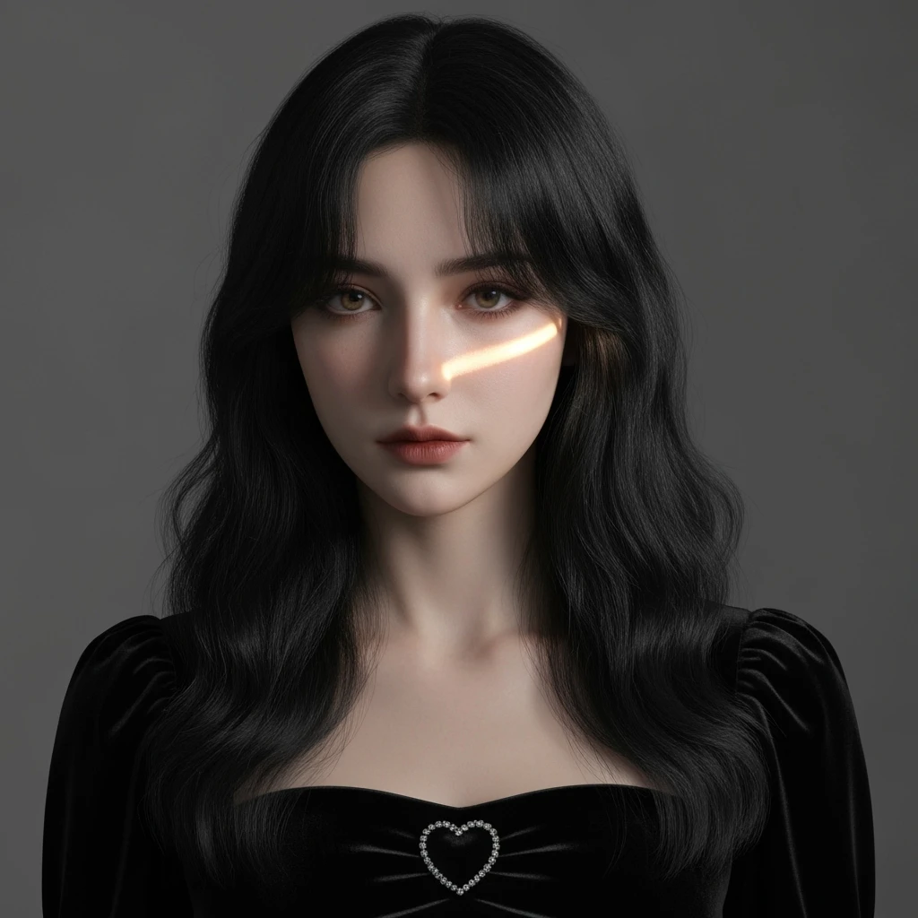 goth profile picture with a heart accent, cute, expressive, minimal, variation 4 emoji