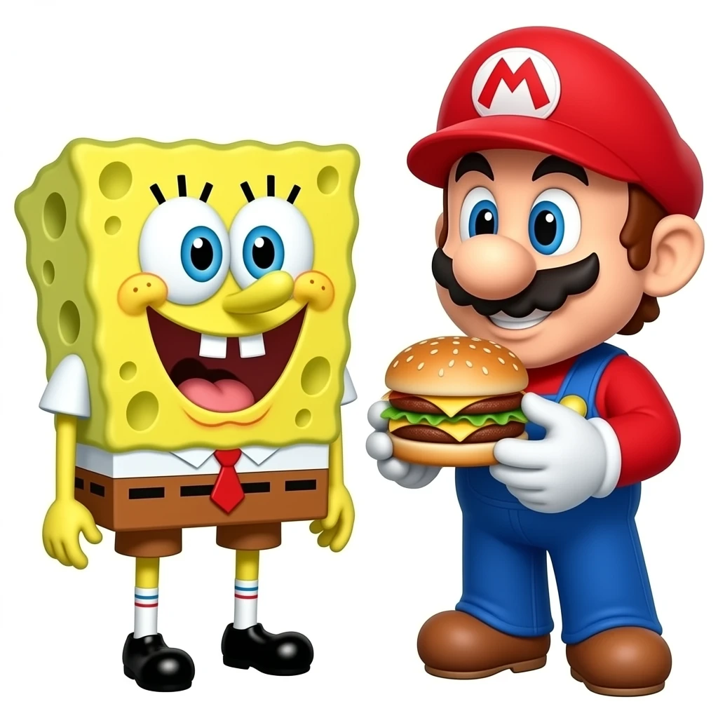 spongebob mario eating burger at dominos pizza emoji