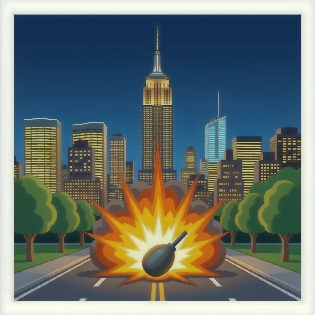 I want to create New York City getting bombed with a bomb hitting the Ground and exploding emoji