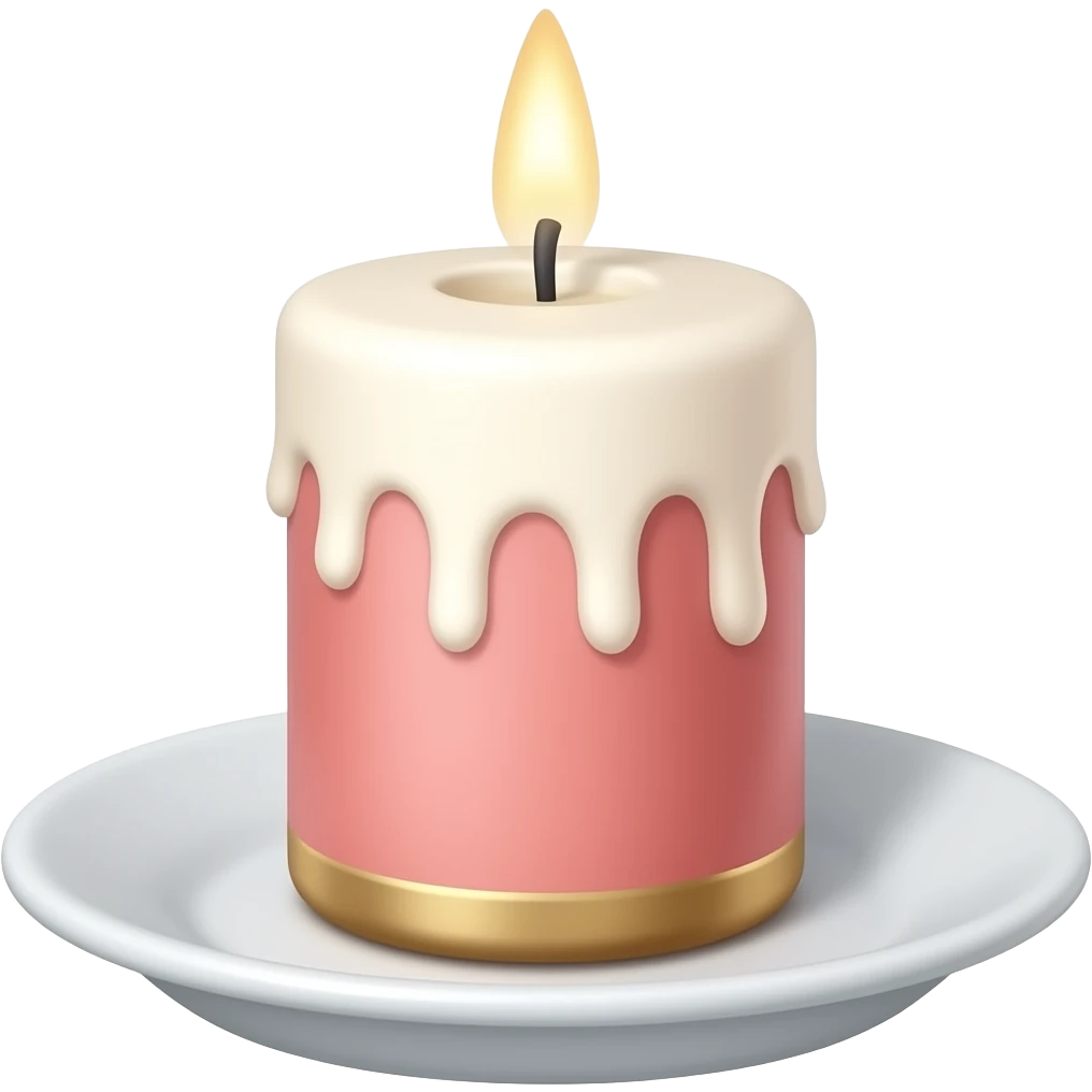 Thin tall neat petite cute slim dainty narrow Pastel Reddish-pinkish and gold and white vintage candle on a tiny narrow plate emoji
