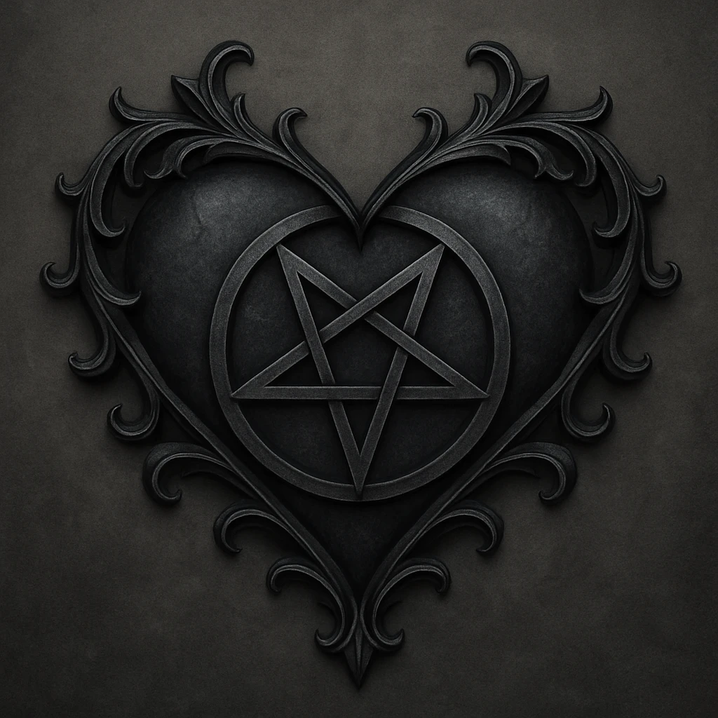 gothic heart with a pentagram emoji